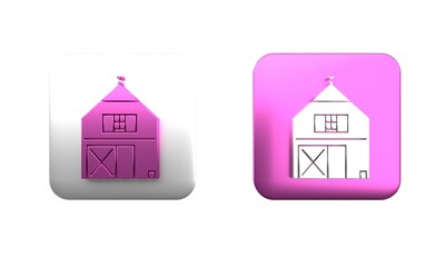 Wall Mural - Colorful Farm House concept icon isolated on white background. Rustic farm landscape. Square button. 3D render illustration