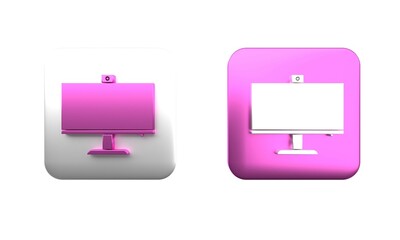 Poster - Colorful Computer monitor icon isolated on white background. PC component sign. Square button. 3D render illustration