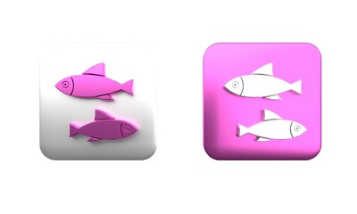 Poster - Colorful Fish icon isolated on white background. Square button. 3D render illustration