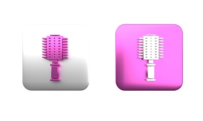 Wall Mural - Colorful Hairbrush icon isolated on white background. Comb hair sign. Barber symbol. Square button. 3D render illustration