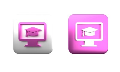Poster - colorful computer monitor with graduation cap icon isolated on white background. online learning or 
