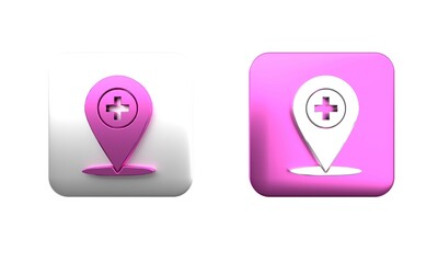 Poster - colorful medical map pointer with cross hospital icon isolated on white background. square button. 3