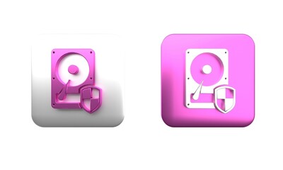 Poster - colorful hard disk drive hdd protection icon isolated on white background. square button. 3d render 