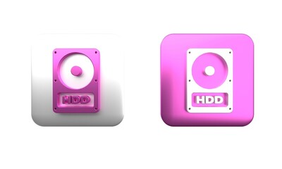 Poster - Colorful Hard disk drive HDD icon isolated on white background. Square button. 3D render illustration