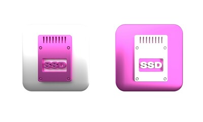 Poster - Colorful SSD card icon isolated on white background. Solid state drive sign. Storage disk symbol. Square button. 3D render illustration