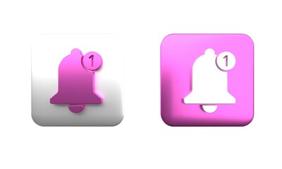 Poster - Colorful Bell icon isolated on white background. New Notification icon. New message icon. Square button. 3D render illustration