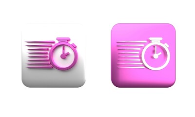 Poster - Colorful Stopwatch icon isolated on white background. Time timer sign. Square button. 3D render illustration