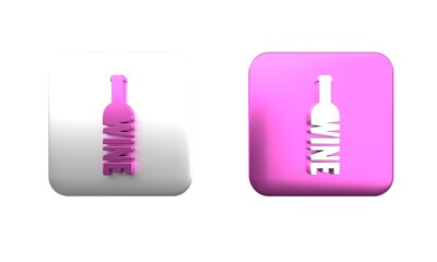 Wall Mural - Colorful Bottle of wine icon isolated on white background. Lettering bottle of wine. Square button. 3D render illustration