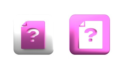 Poster - Colorful Unknown document icon isolated on white background. File with Question mark. Hold report, service and global search sign. Square button. 3D render illustration