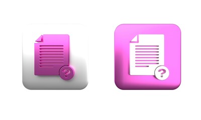 Poster - Colorful Unknown document icon isolated on white background. File with Question mark. Hold report, service and global search sign. Square button. 3D render illustration