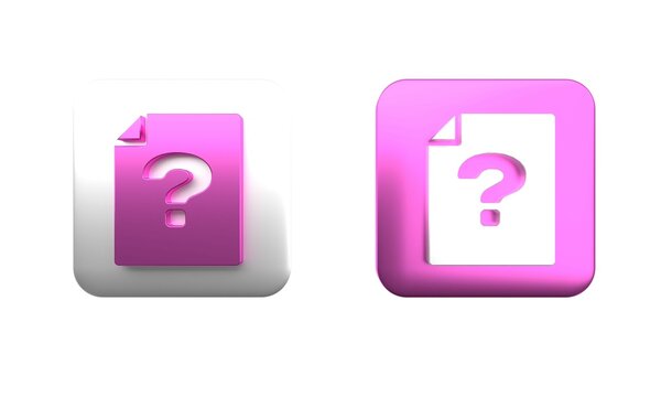 Colorful Unknown document icon isolated on white background. File with Question mark. Hold report, service and global search sign. Square button. 3D render illustration