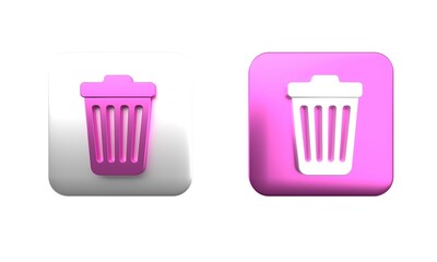 Poster - Colorful Trash can icon isolated on white background. Garbage bin sign. Square button. 3D render illustration