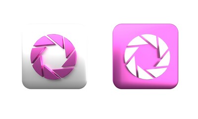Poster - Colorful Camera shutter icon isolated on white background. Square button. 3D render illustration