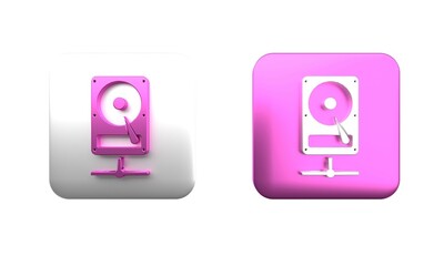 Poster - colorful hard disk drive on sharing network icon isolated on white background. square button. 3d ren