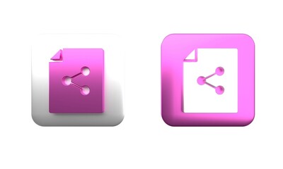 Poster - Colorful Share file icon isolated on white background. File sharing. File transfer sign. Square button. 3D render illustration
