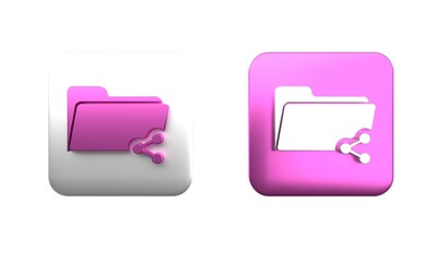 Poster - Colorful Share folder icon isolated on white background. Folder sharing. Folder transfer sign. Square button. 3D render illustration