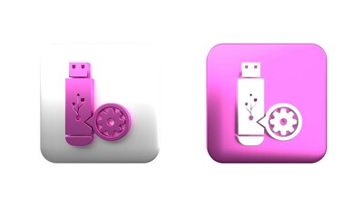 Poster - colorful usb flash drive and gear icon isolated on white background. adjusting app, service concept,