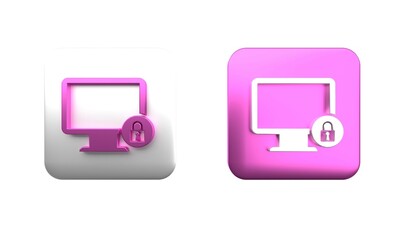 Poster - colorful lock on computer monitor screen icon isolated on white background. monitor and padlock. sec
