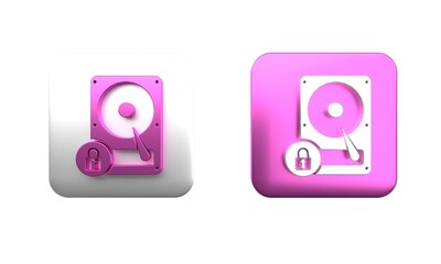 Poster - colorful hard disk drive and lock icon isolated on white background. hhd and padlock. security, safe