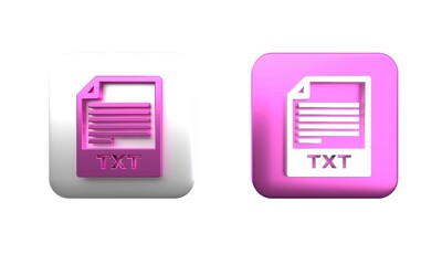 Poster - Colorful TXT file document. Download txt button icon isolated on white background. Text file extension symbol. Square button. 3D render illustration