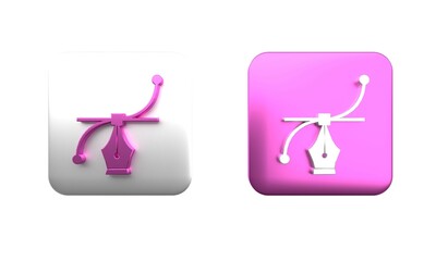 Poster - Colorful Bezier curve icon isolated on white background. Pen tool icon. Square button. 3D render illustration