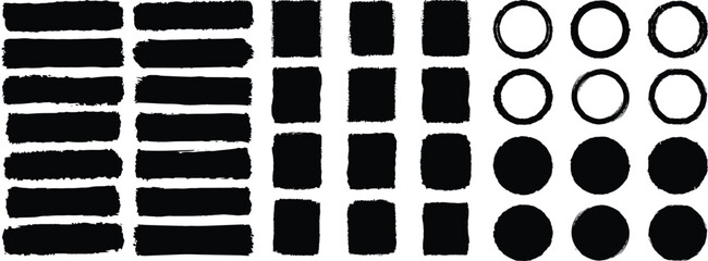 Poster - Brush stroke, ink paint brush, grunge lines. Set of grunge circle brush. Grunge banner collection. Vector illustration.