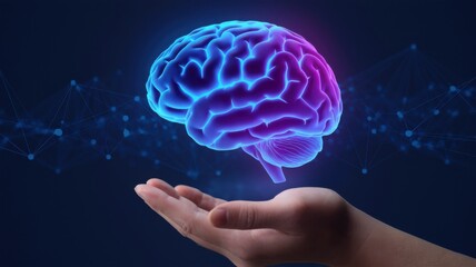 Poster - A glowing brain held in a hand, symbolizing knowledge and technology.