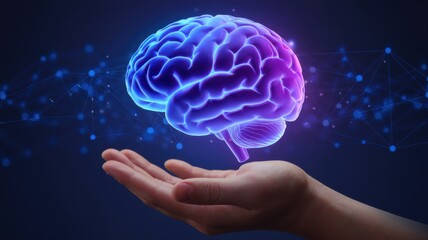 Poster - A glowing brain held in a hand, symbolizing knowledge and innovation in technology.