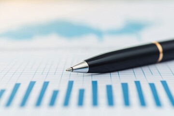 Poster - Pen resting on financial charts, showcasing business analysis and planning