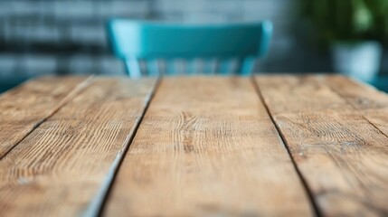 Aufkleber - Empty wooden dining table in an organized kitchen with natural lighting