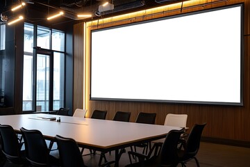 Fototapete - A large blank white screen mounted on a wall, ideal for presentations or minimalist decor.