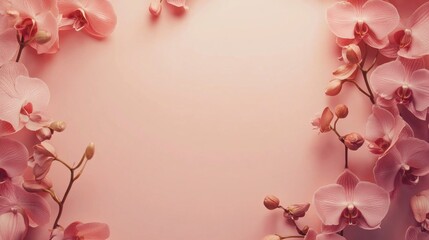 Poster - Soft pink orchids gracefully adorn a gentle pastel background, creating a harmonious and peaceful atmosphere, perfect for relaxation and inspiration