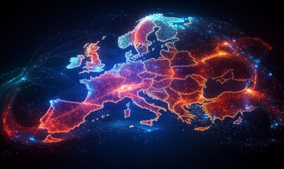 Wall Mural - european telecommunication and data transfer networks with global internet connectivity for communic