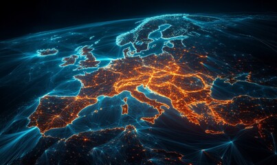 Wall Mural - european telecommunication and data transfer networks with global internet connectivity for communic