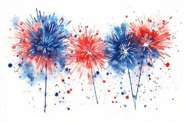 Poster - Colorful fireworks display with red, white, and blue bursts during a summer celebration