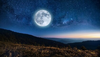 Wall Mural - a beautiful night sky filled with stars illuminated by a full moon