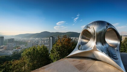 Wall Mural - urban titanium sculpture with captivating view