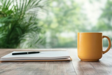 Poster - Cozy home workspace setup with planner, pen, and mug for remote productivity