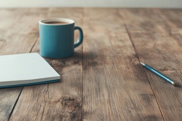 Poster - Cozy home workspace with open planner, pen, and mug for remote productivity