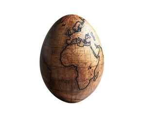 Wall Mural - Easter egg with an antique world map design on pure flat white background. PNG transparent.