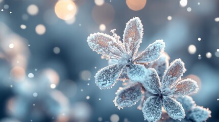 Wall Mural - Frosted flowers glisten under soft winter light in a tranquil snowy landscape