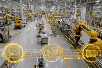 Poster - 4.0 Industrial Engineer working with automated robot arms in smart factories, generative AI