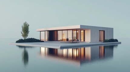 Wall Mural - Modern Minimalist House Floating on Calm Water