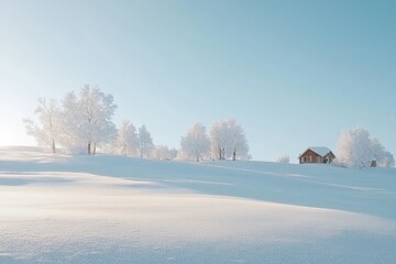 Poster - Frosty field and forest in a rural winter scene