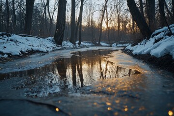Aufkleber - Snow-covered forest and river in a winter landscape