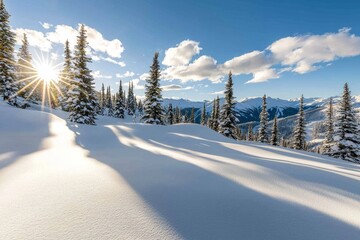 Poster - A magical sunset in the mountains amidst a winter landscape.