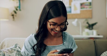 Poster - Wow, winner and woman with smartphone, home and celebration for notification, lottery and excited. Success, happy and person with mobile for prize, giveaway and victory for competition and house