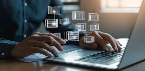 Fototapete - Document Management System (DMS). Online documentation database and document management concept. Automated software for managing and archiving information.