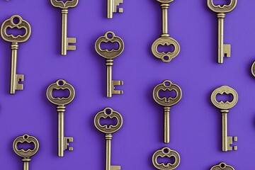 Leinwandbilder - Pink keys in various sizes and positions.