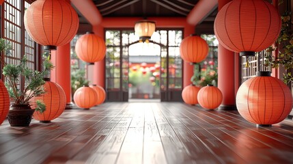 Aufkleber - This is a 3D rendered Chinese New Year hanging lantern background.